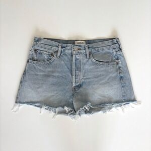 Agolde Parker Denim Shorts Womens 27 28 Light Blue Distressed Raw Hem Organic